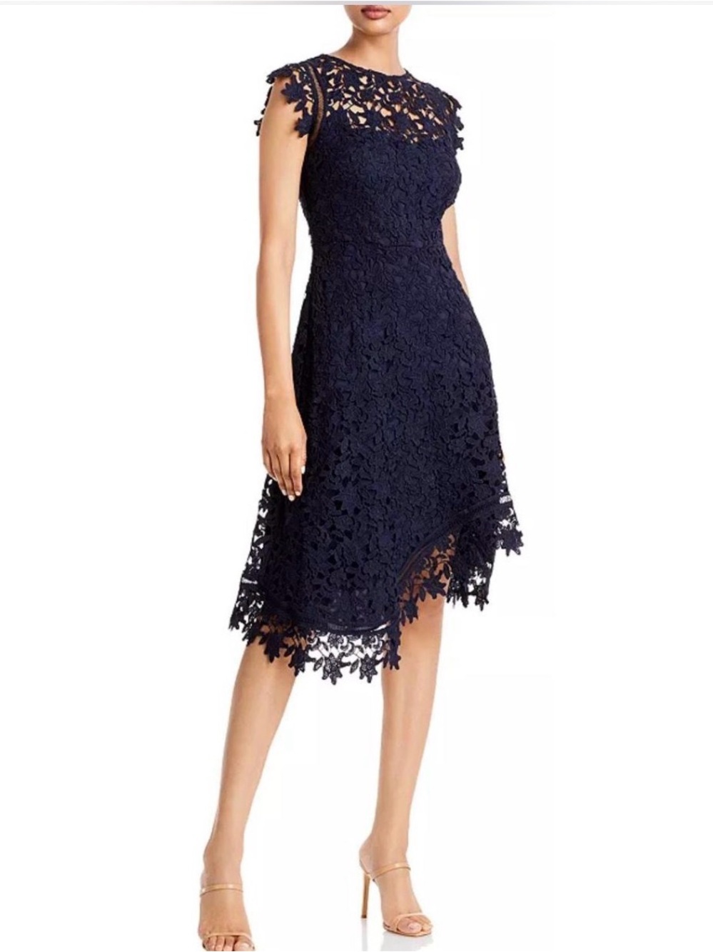 Eliza J Navy Floral Lace Fit-and-Flare Dress